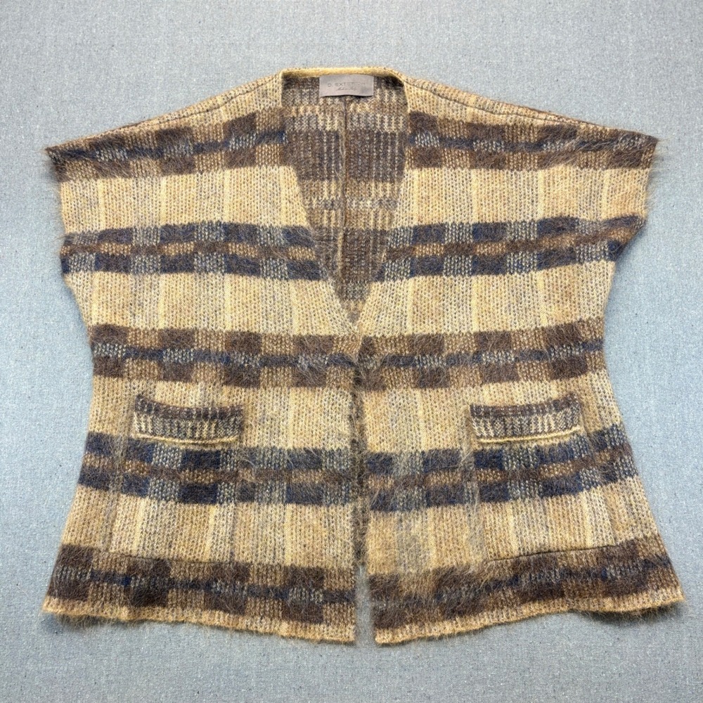 D. Exterior Italy Plaid Mohair Alpaca Cozy Chic Capsule Wardrobe Poncho Vest XS
